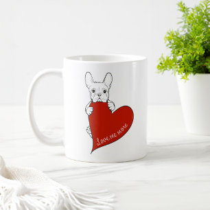 Caneca De Café Adorável Bulldog Francês com um Coração Vermelho