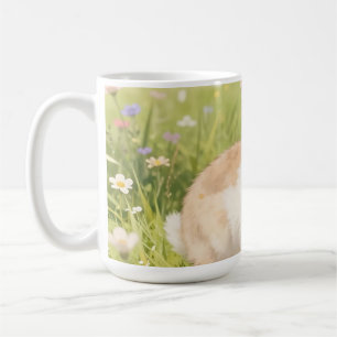 Caneca De Café Adorável Bunny Felpudo Prado de Flores Silvestres