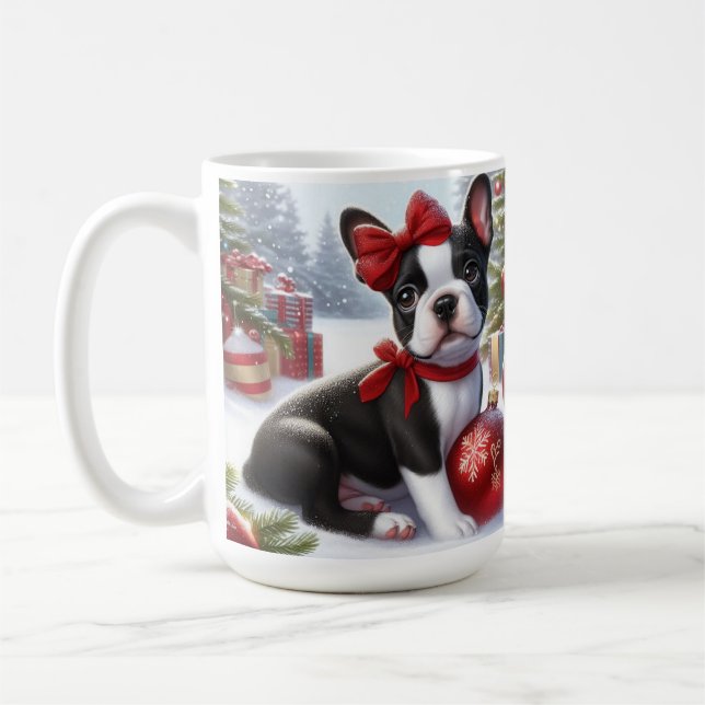Caneca De Café Adorável Cachorrinho com Enfeites de Natal  (Esquerda)