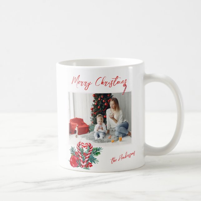 Caneca De Café Adorável Candy Canes | Foto da família natalina (Direita)