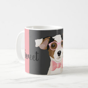 Caneca De Café Adorável cão Terrier com óculos e gravata de arco,