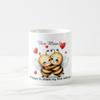 Caneca De Café Adorável Casal de Abelhas Apaixonado com Corações