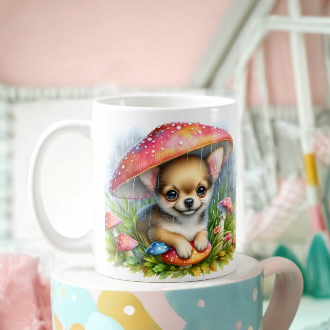 Caneca De Café Adorável Chihuahua Puppy debaixo do guarda-chuva d (Criador carregado)