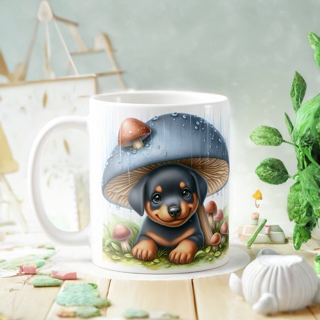 Caneca De Café Adorável Doberman Puppy Sob Guarda-chuvas (Criador carregado)