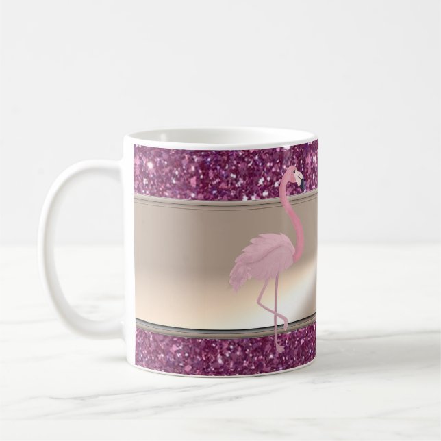 Caneca De Café Adorável Flamingo Rosa Fofo Em Brilho (Esquerda)