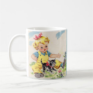 Caneca De Café adorável garotinha com adorável gatinha