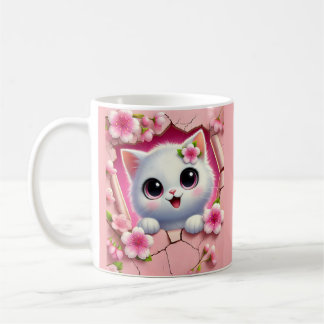 Caneca De Café Adorável gato 3D espiando através do design de par