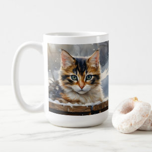 Caneca De Café Adorável gato calico na neve