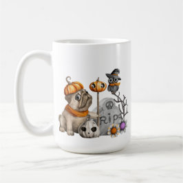 CANECA DE CAFÉ ADORÁVEL HALLOWEEN PUG DOG OWLS FLORES TOMB STONE