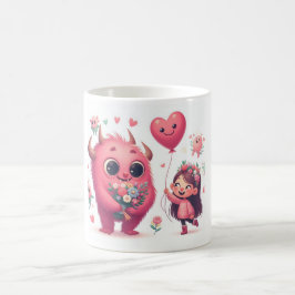 Caneca De Café Adorável Monstro Rosa E A Rapariga