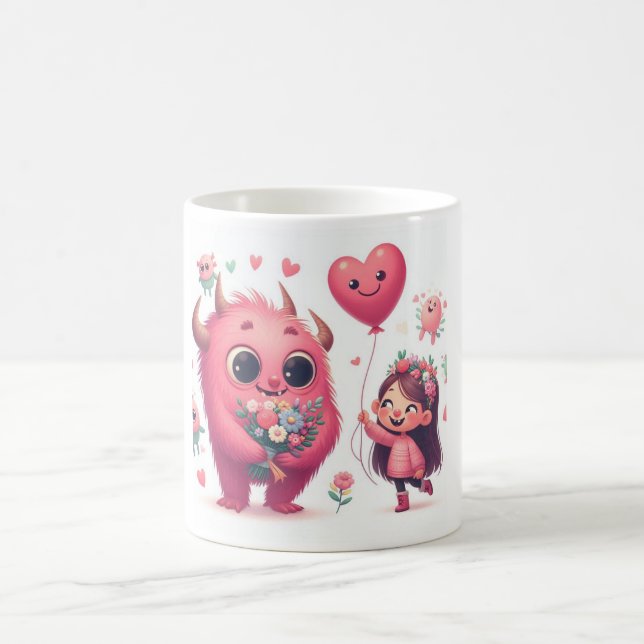 Caneca De Café Adorável Monstro Rosa E A Rapariga (Centro)