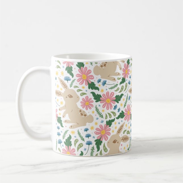Caneca De Café adorável padrão de Coelho & Ovos de Páscoa (Esquerda)