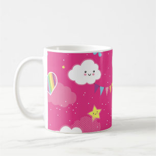 Caneca De Café Adorável padrão repetitivo do Rainbow Sky Rosa. Um