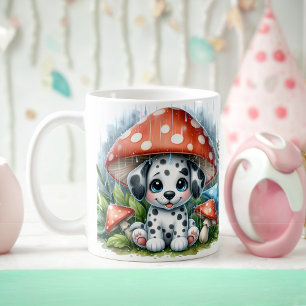 Caneca De Café Adorável Puppy Dalmático Sob Guarda-Chuva
