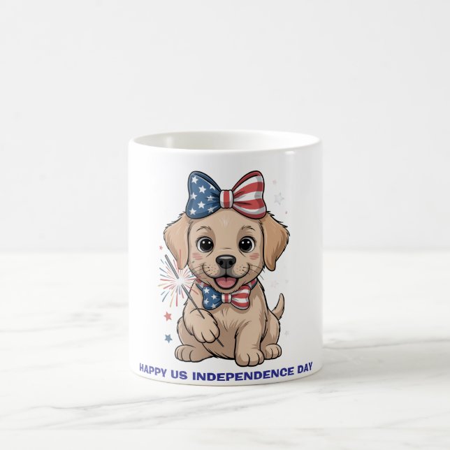 Caneca De Café Adorável Puppy Patriótico 4 de julho Celebração (Centro)