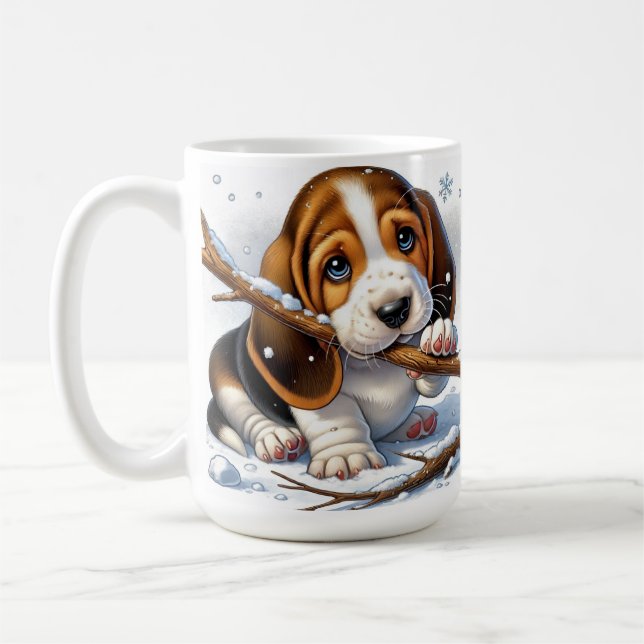 Caneca De Café Adorável Puppy segurando um punho de neve (Esquerda)