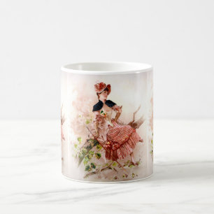 Caneca De Café Adorável Senhora Vintage em Vestido Rosa