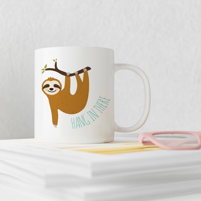 Caneca De Café Adorável Sloth "Aguente aí" (Criador carregado)