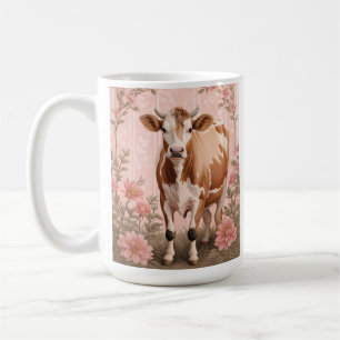 Caneca De Café Adorável Vaca Jersey Floral Rosa