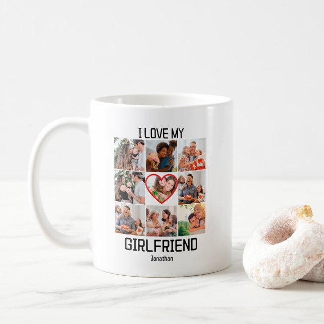 Caneca De Café Adoro a Colagem de Fotografias Personalizada do Me (Com Donut)