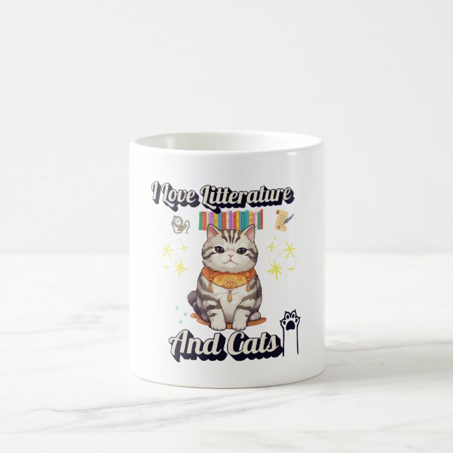 Caneca De Café Adoro litterature e cats (Centro)