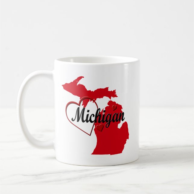 Caneca De Café Adoro Mapa do Coração de Michigan  (Esquerda)