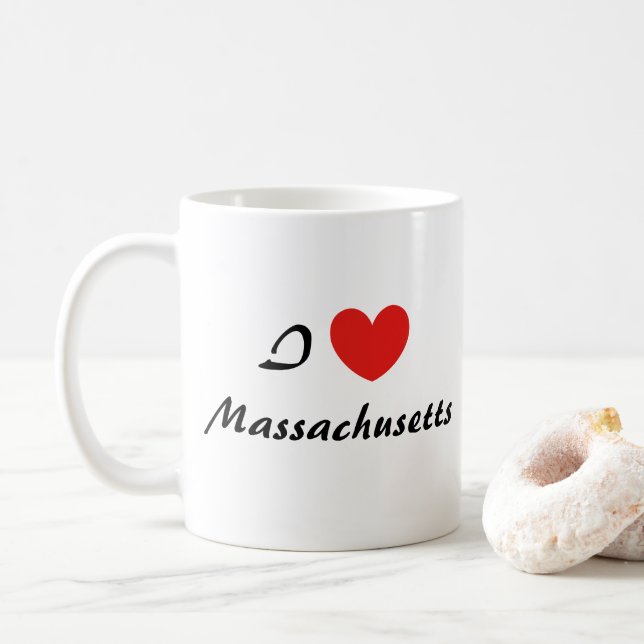Caneca De Café Adoro Massachusetts Heart Typografia Coffee Mug (Com Donut)