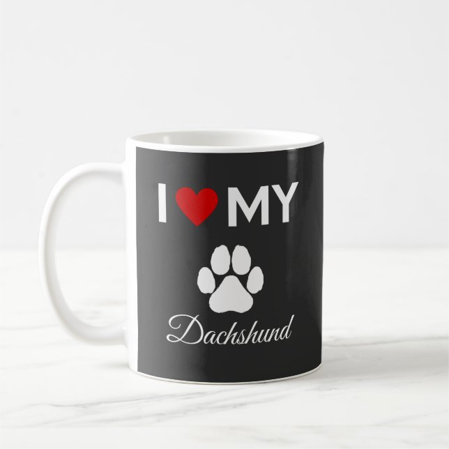 Caneca De Café Adoro o meu texto personalizado Dachshund (Esquerda)