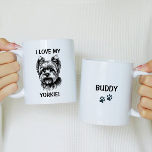 Caneca De Café Adoro o meu Yorkie personalizado com o Yorkie Sket