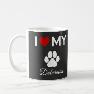 Caneca De Café Adoro o texto personalizado do cão Doberman