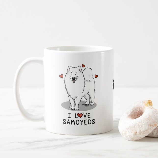 Caneca De Café Adoro Samoyeds - Cachorro bonito (Com Donut)