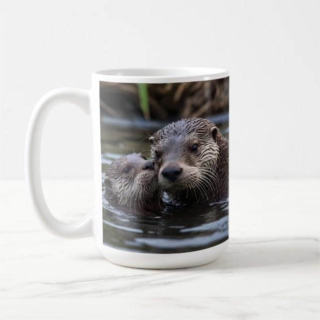 Caneca De Café **"Adrift in Love: Mummy and Baby Otter"** (Esquerda)
