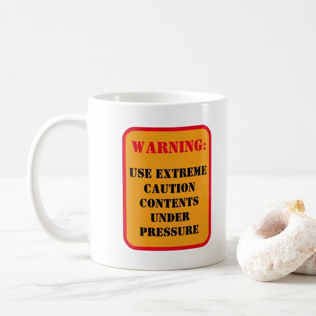 CANECA DE CAFÉ ADVERTÊNCIA: CONTEÚDO SOB PRESSÃO (Com Donut)