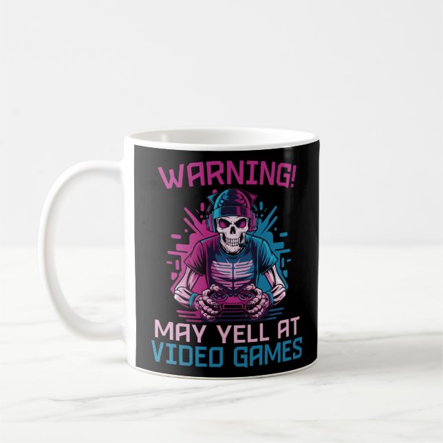 Caneca De Café Advertência Pode Gritar Em Videos games Skeleton J (Esquerda)