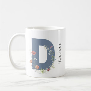 Caneca De Café Aestética Watercolor Floral - Letra D Monograma