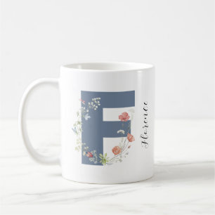 Caneca De Café Aestética Watercolor Floral - Letra F Monograma