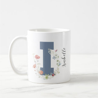 Caneca De Café Aestética Watercolor Floral - Letra i Monograma
