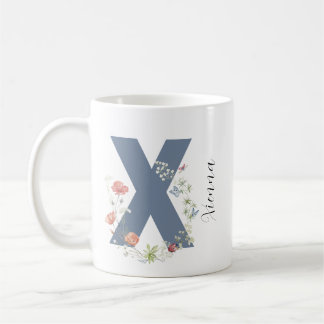 Caneca De Café Aestética Watercolor Floral - Letra X Monograma