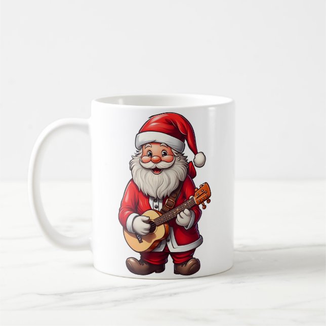 Caneca De Café Aesthetic Christmas Santa Playing Ukulele Music Te (Esquerda)