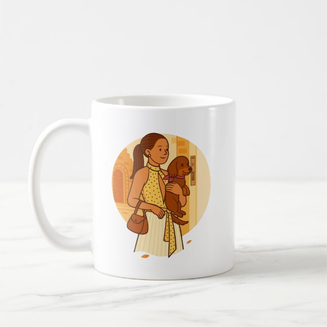 Caneca De Café Aesthetic Dog Mom Holding Puppy Illustration (Esquerda)