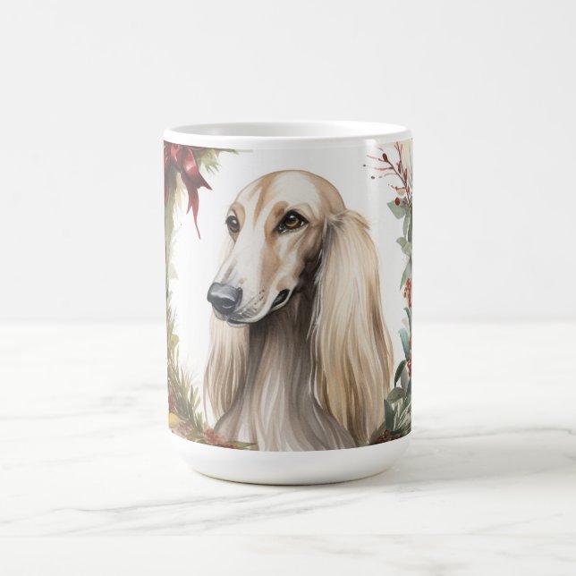 Caneca De Café Afghan Hound Christmas Wreath Festivo Pup (Centro)