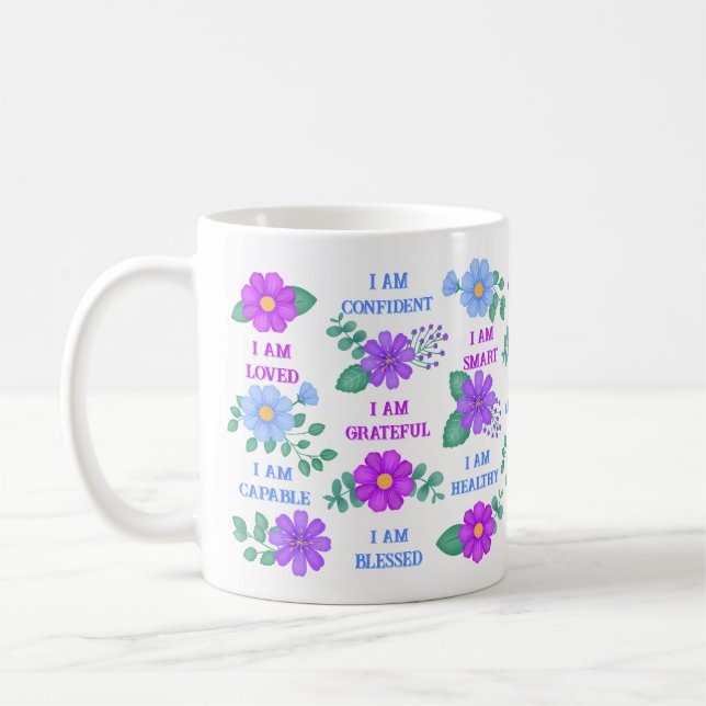 Caneca De Café Afirmações Criem Suas Próprias aspas Purple Floral (Esquerda)