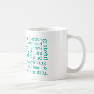 Caneca De Café Afirmações positivas EU SOU Aqua das indicaçõe