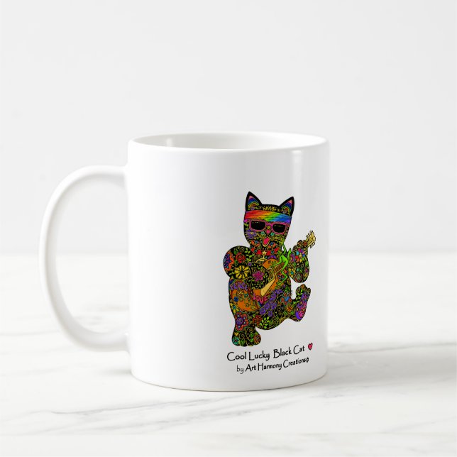 Caneca de café afortunada legal do gato preto (Esquerda)