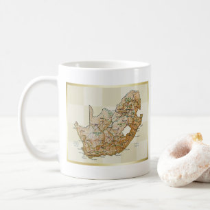 Caneca De Café África do Sul Sinalizador + Mapa Mug