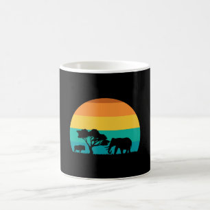 Caneca De Café África Pôr Do Sol Com Elefante E Gnu Retro