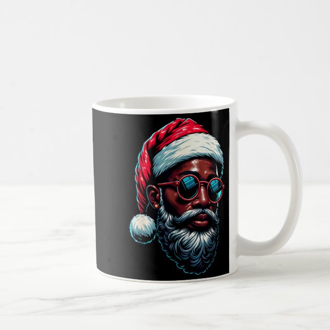 Caneca De Café African American Christmas Pajama Xmas Afro Santa  (Direita)