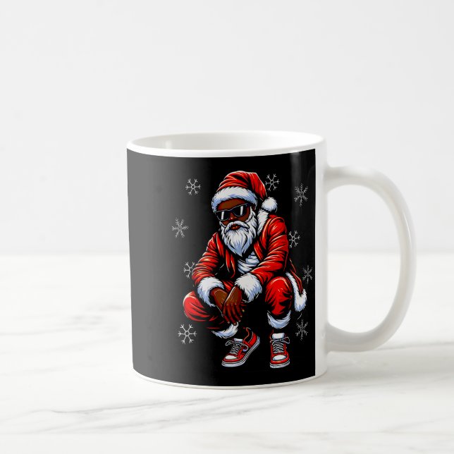 Caneca De Café African American Christmas Pajama Xmas Afro Santa  (Direita)