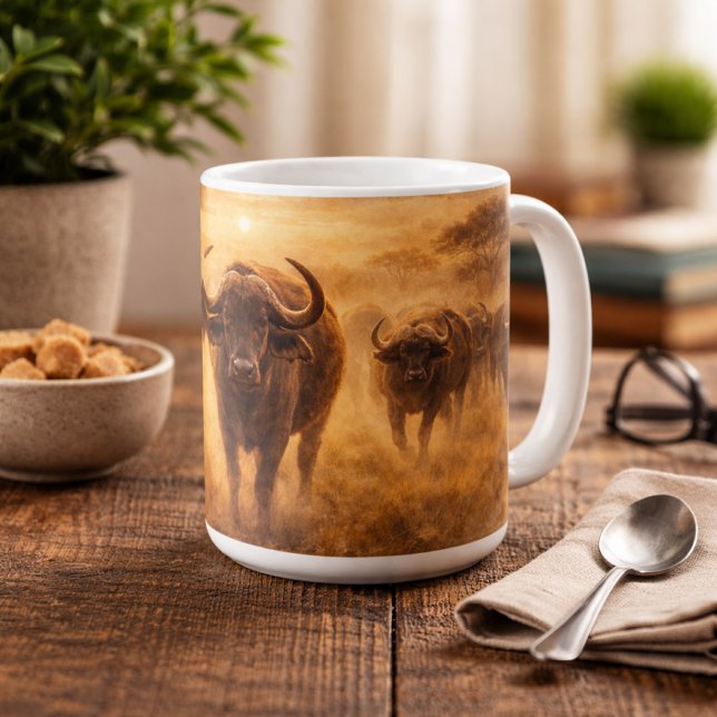 Caneca De Café African Buffalo Herd Strength & Unity Wildlife Art (Criador carregado)