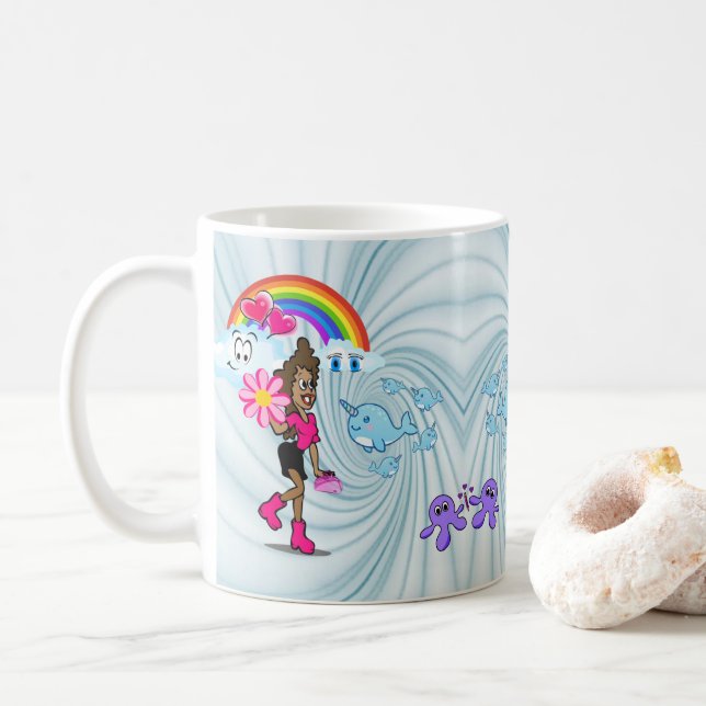 Caneca De Café African Girl Rainbow Narwhal Mug (Com Donut)